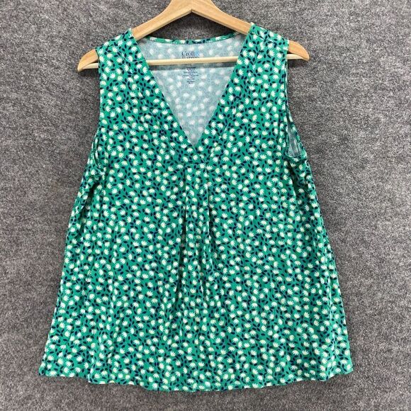 5/$45 Croft & Barrow Blouse Women L Large Green Floral Sleeveless Wide Strap - Picture 4 of 8